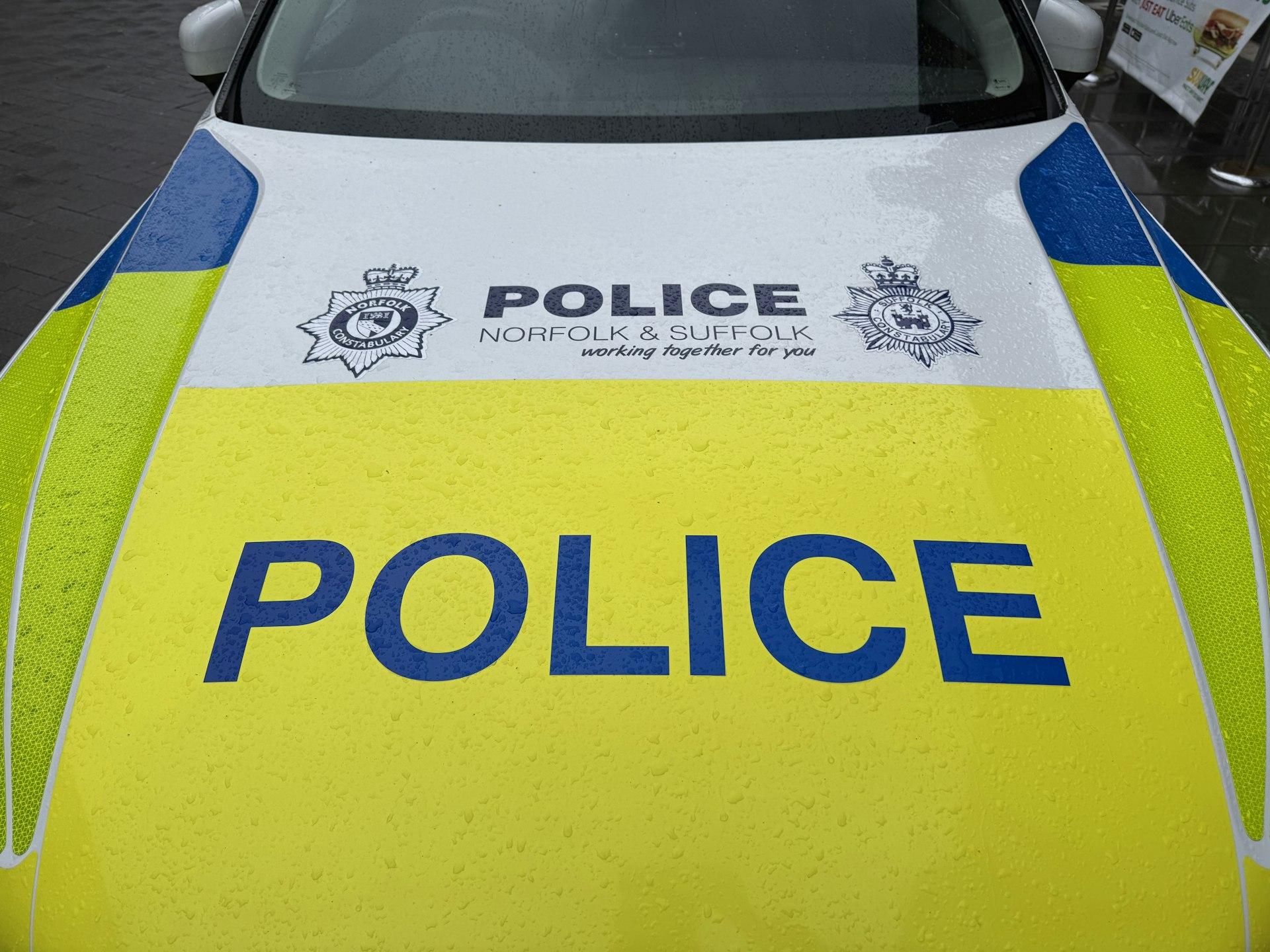 Close up of the bonnet of a Norfolk & Suffolk Police car